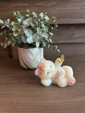 Fenton Art Satin Glass Butterfly Bear